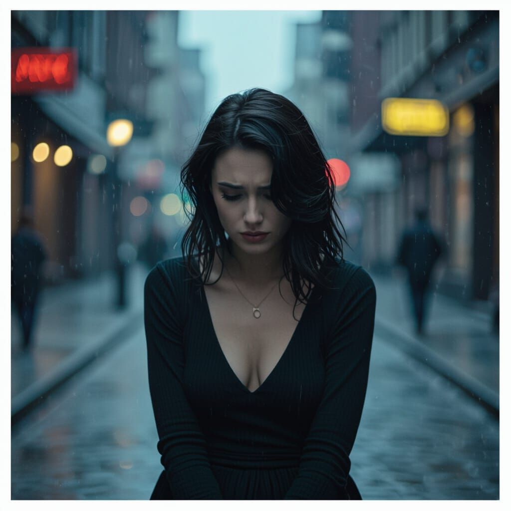 Melancholic Woman in Cinematic Film Still