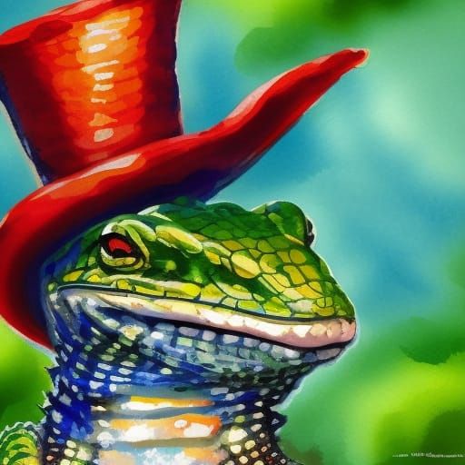 Lizard the animal in a top hat