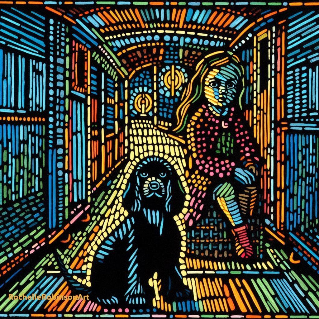 A Girl And Her Dog On A Train Ride