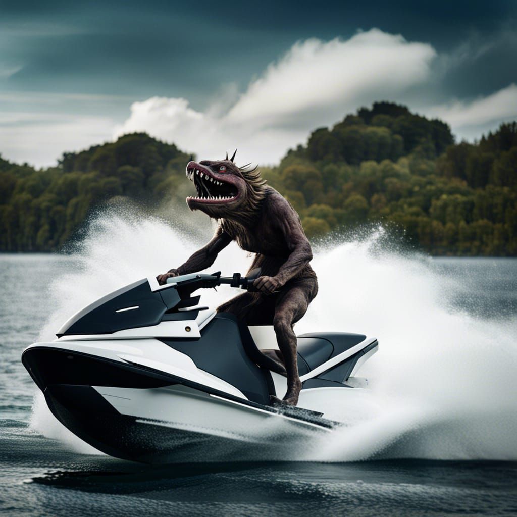 A Monster riding a Jetski