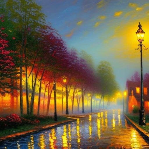 summer night neo-impressionism expressionist style oil painting, smooth post-impressionist impasto acrylic painting, thi...