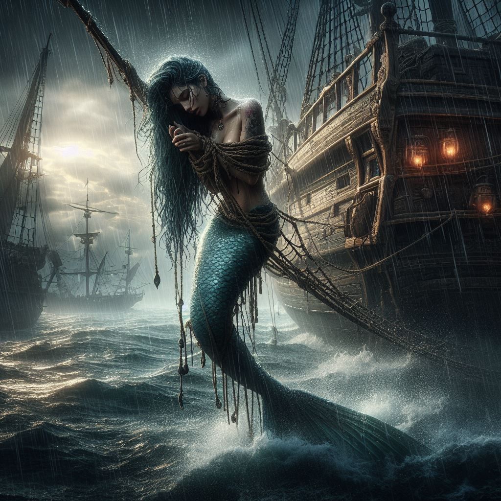 Ensnared Melody: The Captured Siren of the Sea