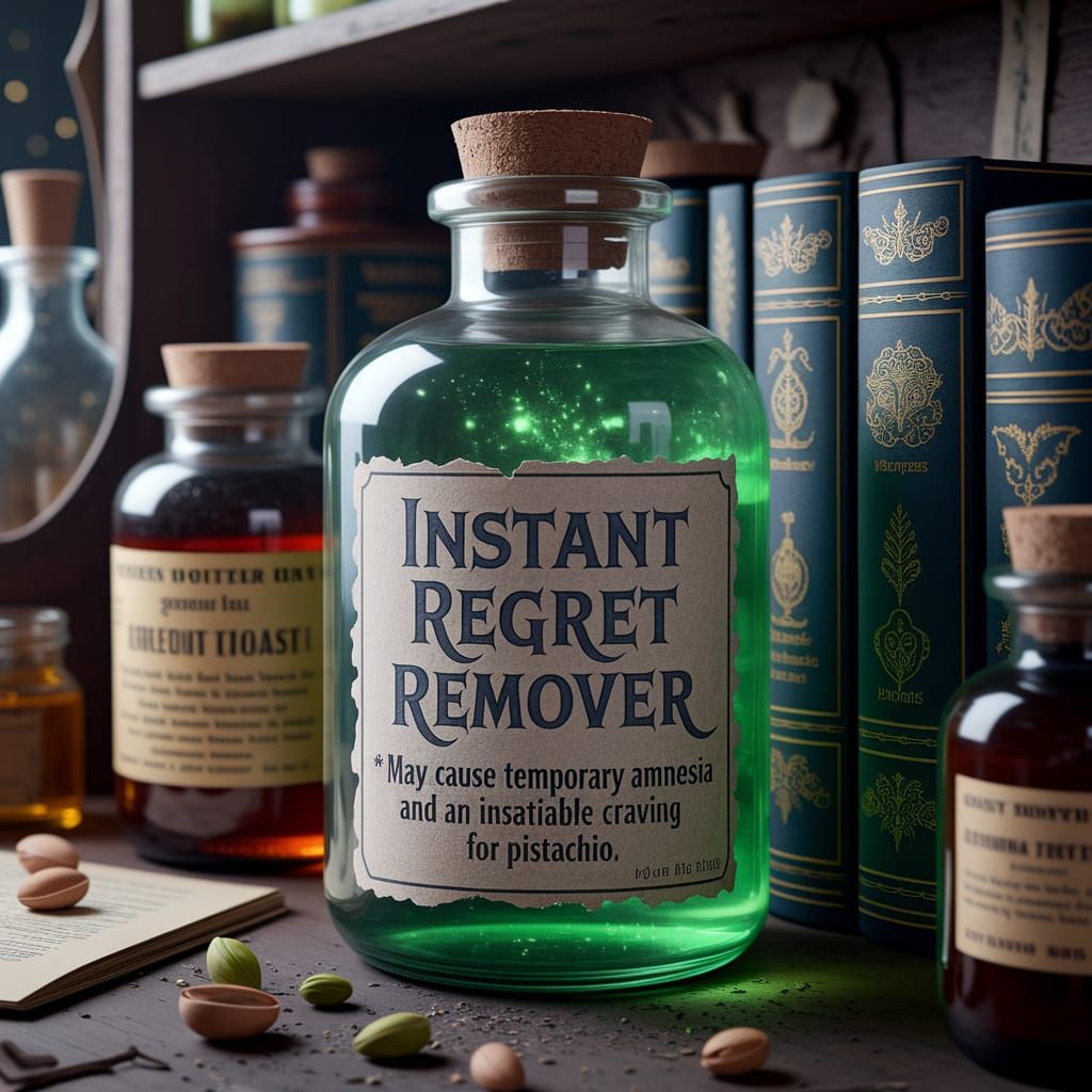 A potion labeled "Instant Regret Remover"   by @Nimbus