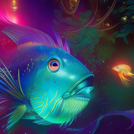 Bioluminescent fish - AI Generated Artwork - NightCafe Creator