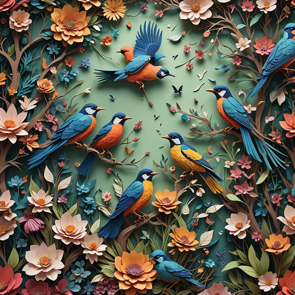 Birds enjoying the flowers