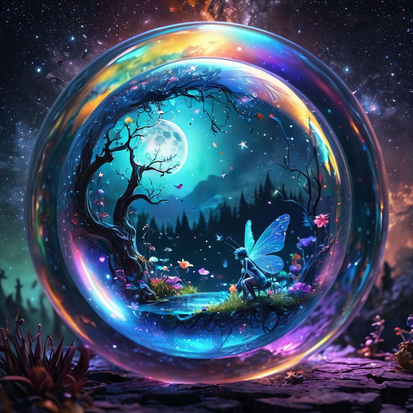 epic artwork of a fairy realm in a mystical worldin a soap bubble ...