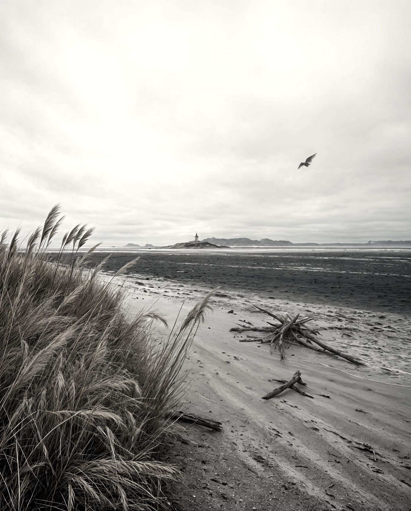 A small, distant lighthouse
