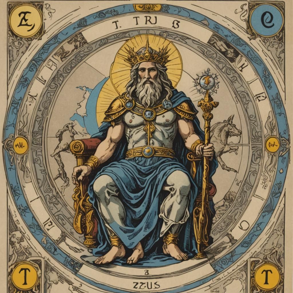 carte de tarot, le monde, zeus