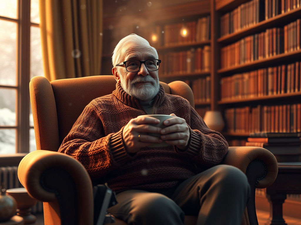 Cozy Elderly Man Enjoying Tea: 3D Render