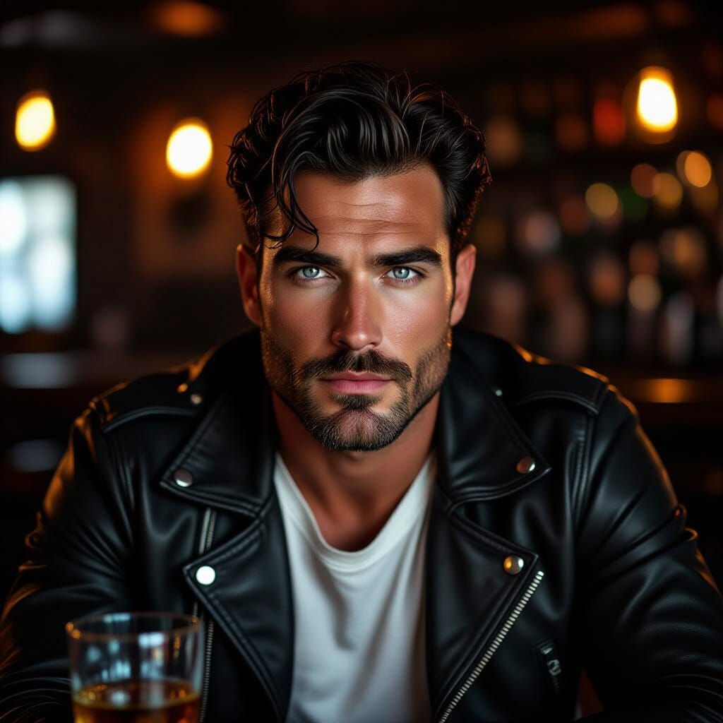 Handsome Man with Hairy Chest in Gritty Cinematic Style