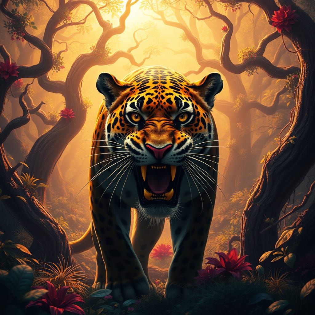 Panthera Pardus in Lush, Golden Forest