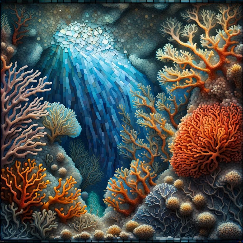 DStained Glass Mosaic Art Undersea Scene - AI Generated Artwork ...