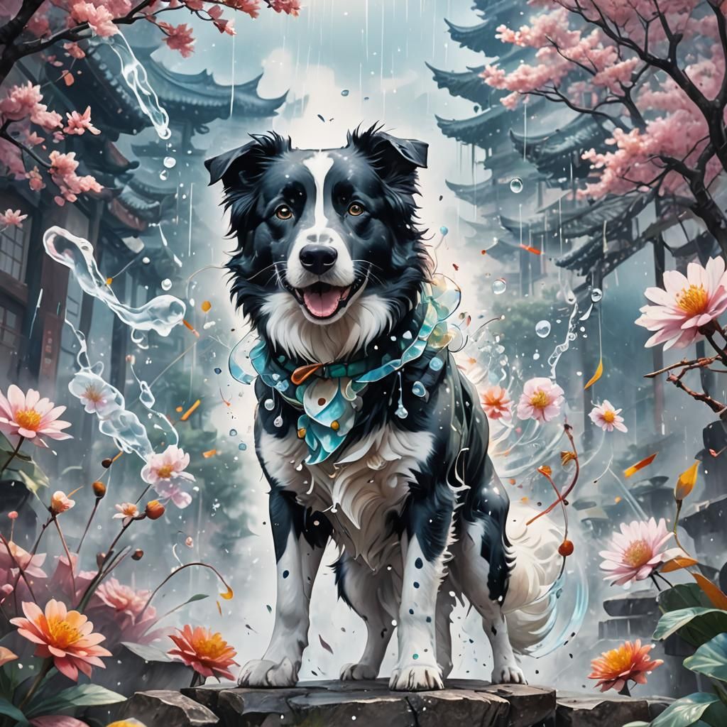 Anime Style Double Exposure: Border Collie Kung Fu Hero