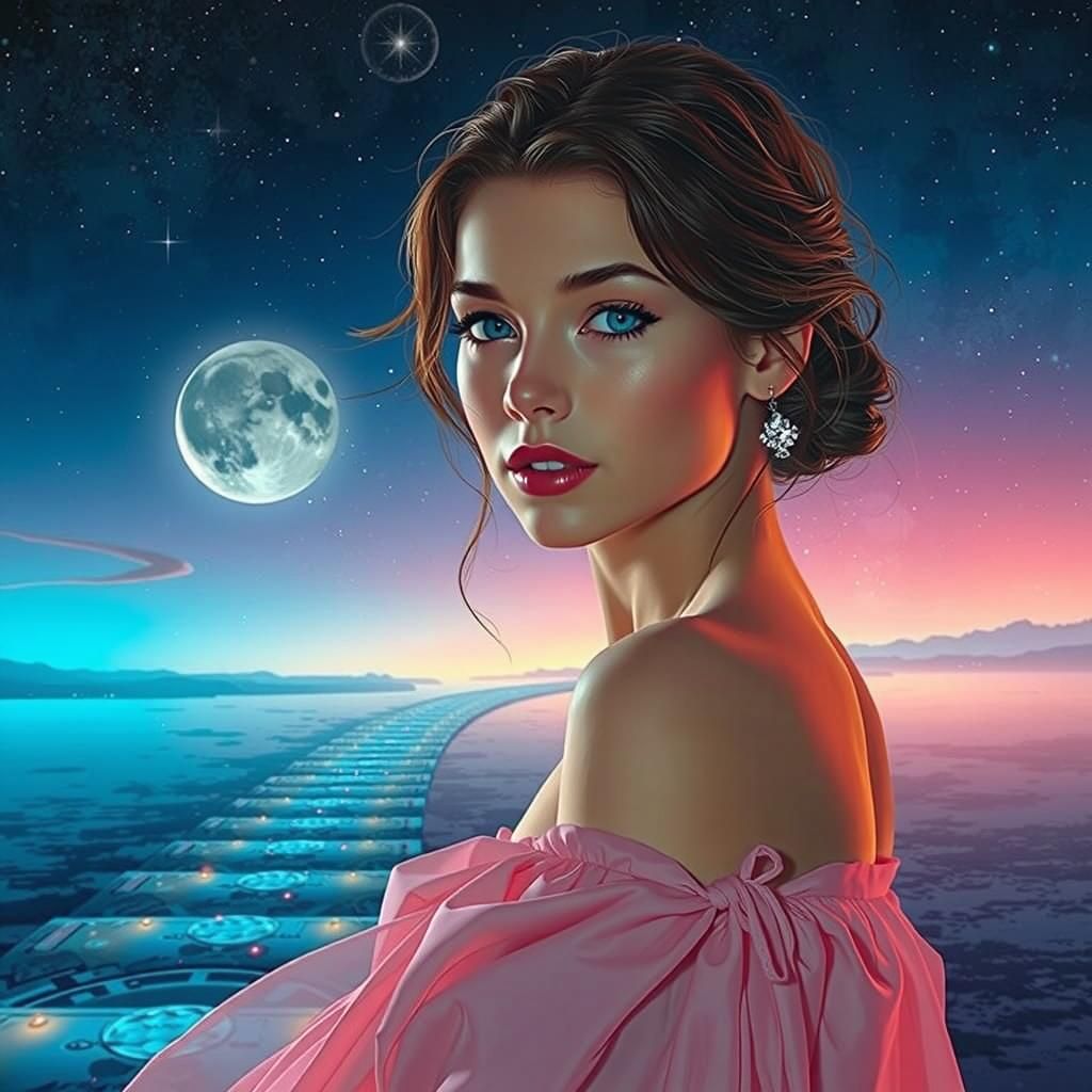 Lunar Walker Under Starry Skies: Dreamlike Digital Art