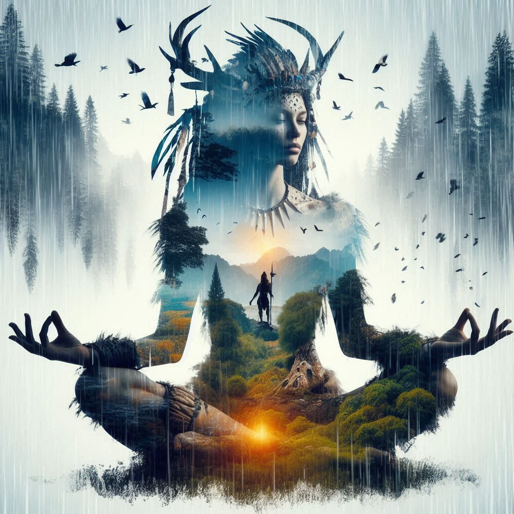 double exposure beautiful fantasy DALL-E 3 portrait landscape..