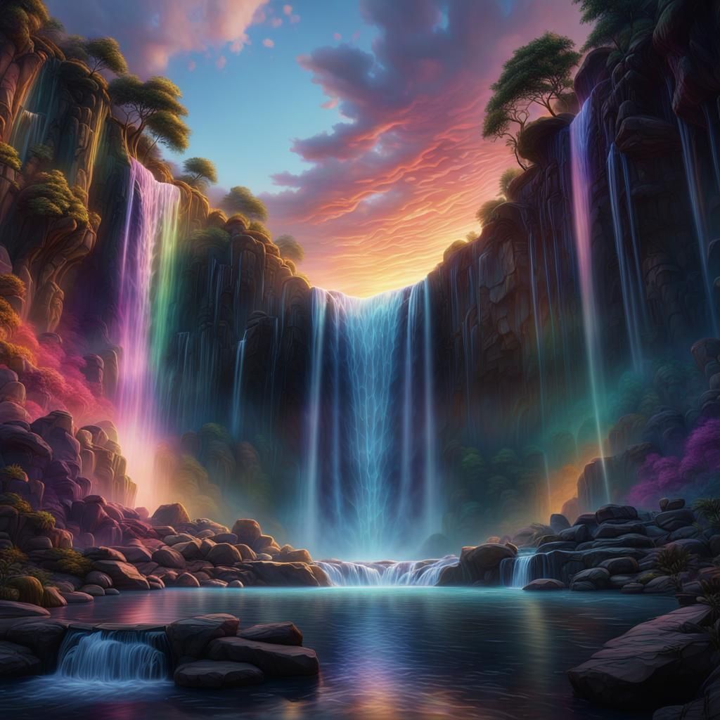 Waterfall at Sunset  by @Thomas