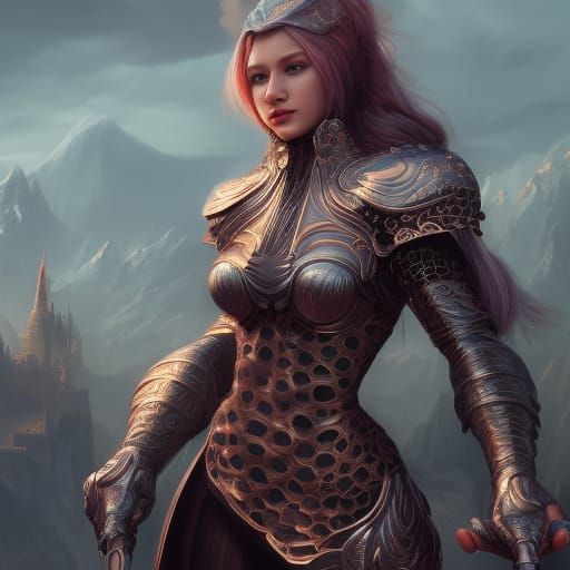 hyperrealistic woman knight