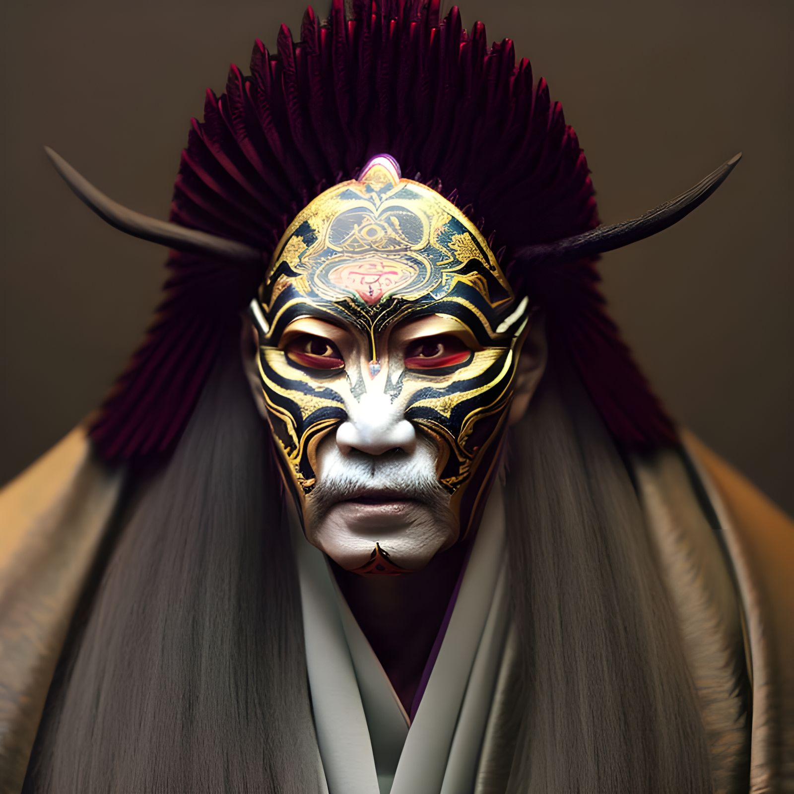 color photography portrait of yokai Shaman!!!!, facing camer...