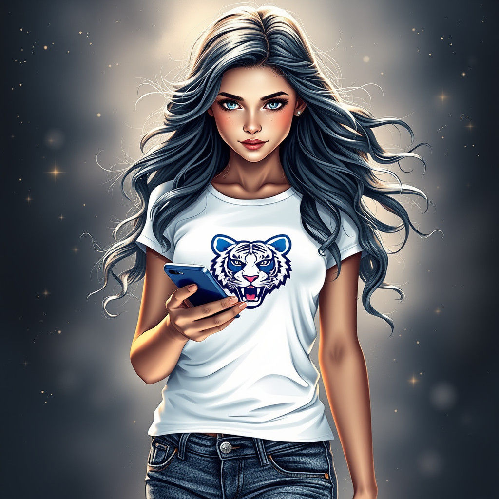 Beautiful Girl with Tiger Shirt in Fantasy Art Style