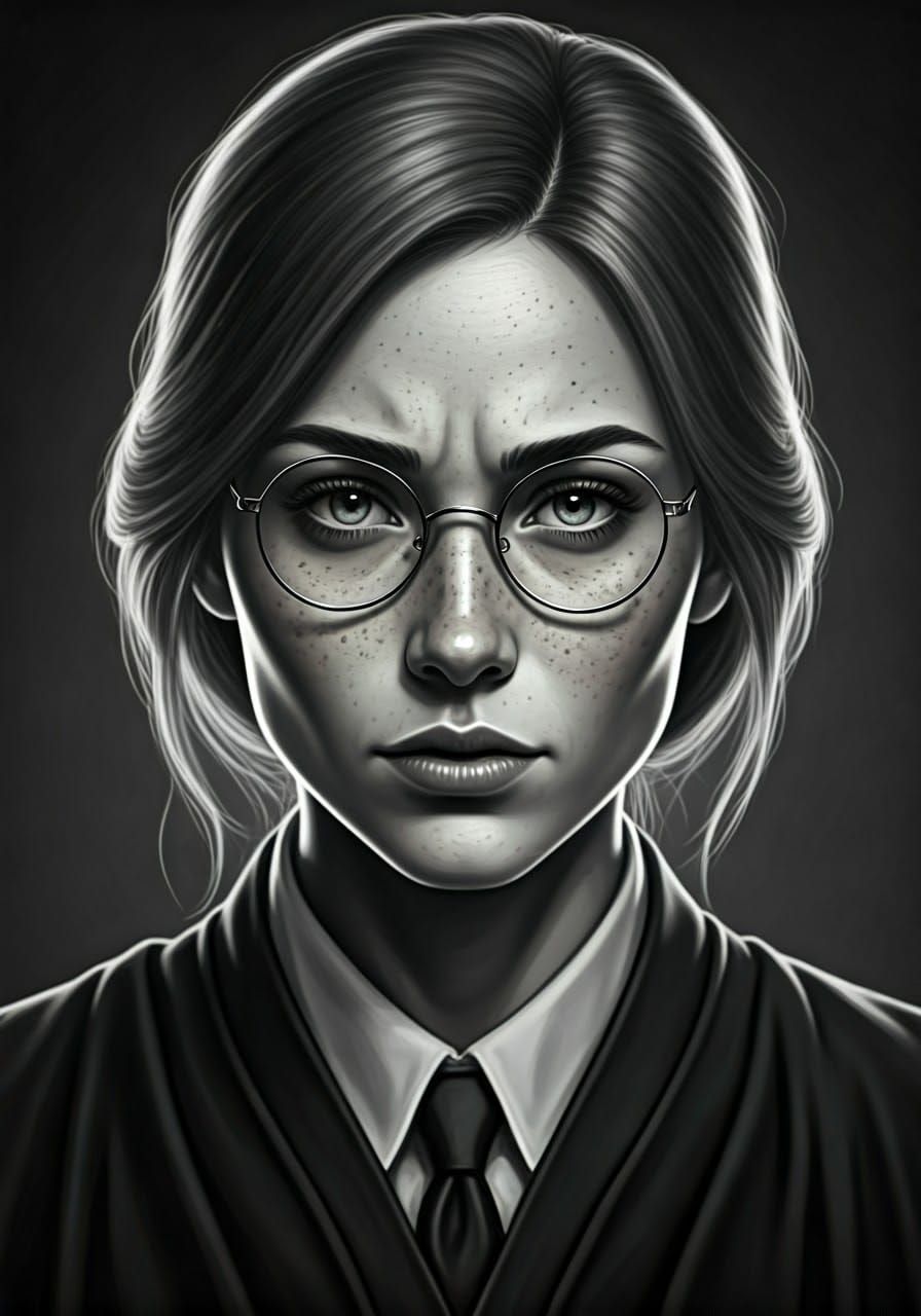 Surreal Judge with Piercing Gaze in Dramatic Chalk Drawing S...
