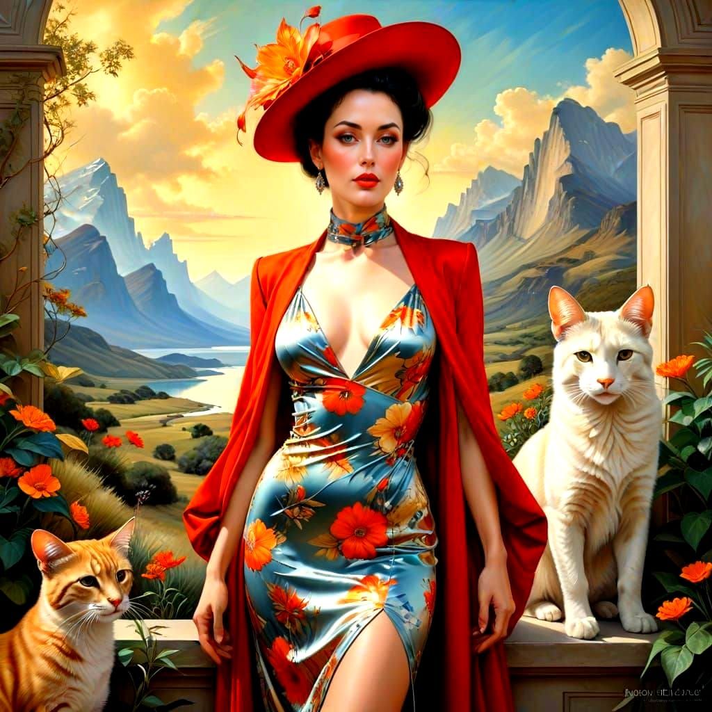 Stunning Surrealistic Portrait of a Flamboyant Lady in a Fan...