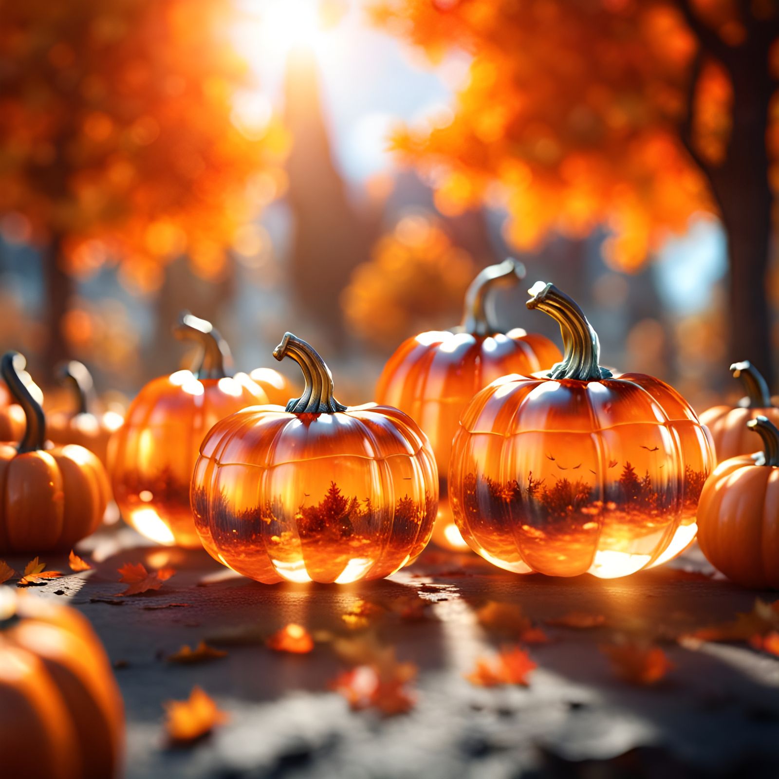 Crystal Pumpkins in Autumn Sunlight: Fantasy Concept Art