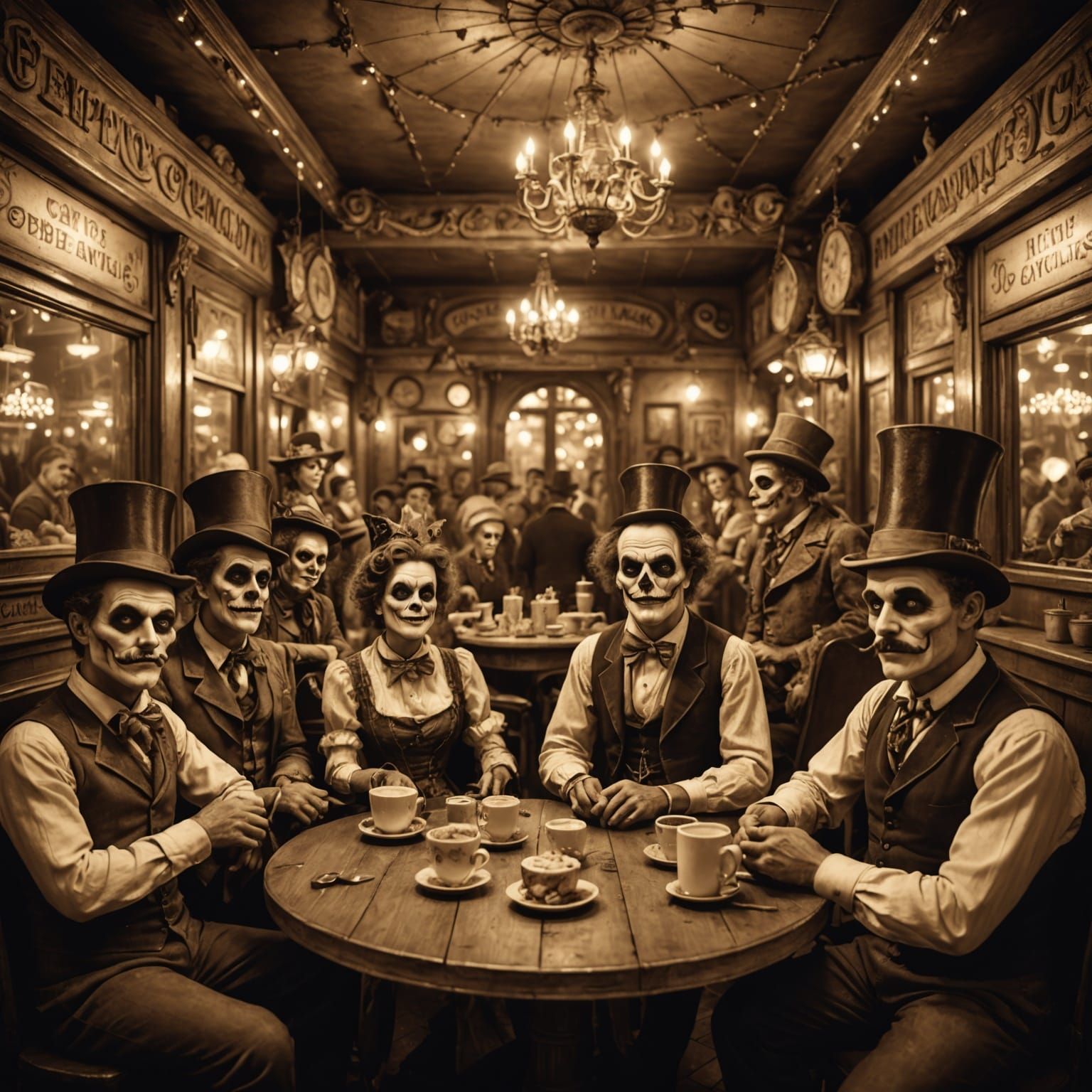 sitting at an enchanted cafe 