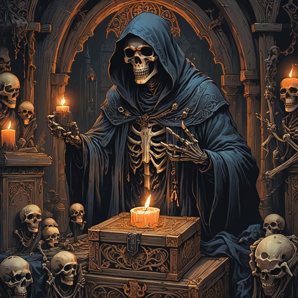 Grim Reaper's Cursed Box: Dark Fantasy Art