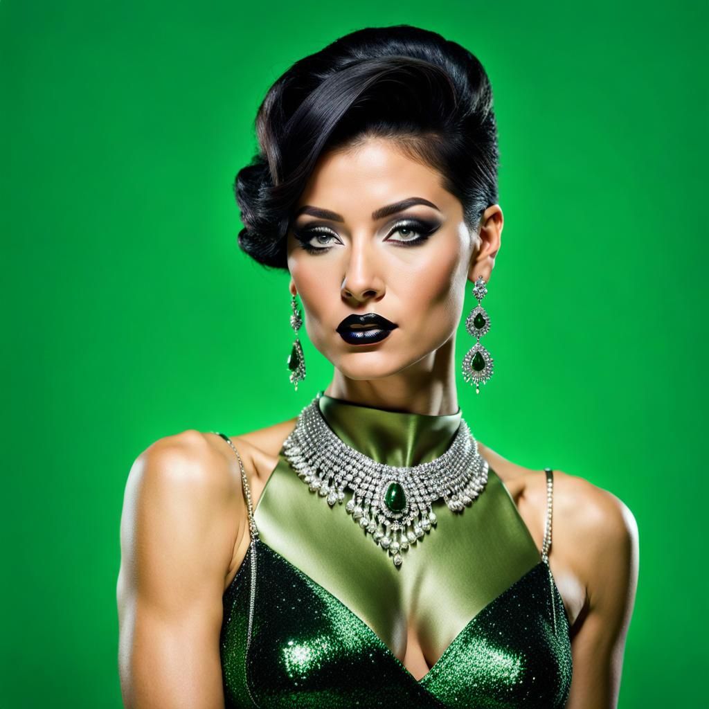 Women (half body:1.6), front-facing, portrait, black glitter...