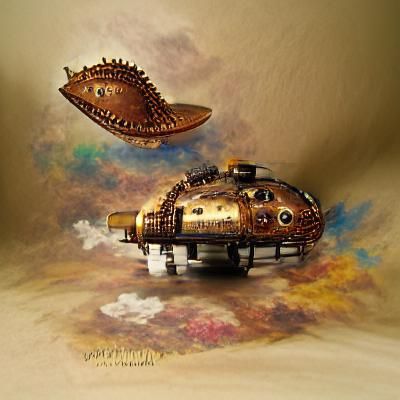 Photorealistic happy steampunk spaceship