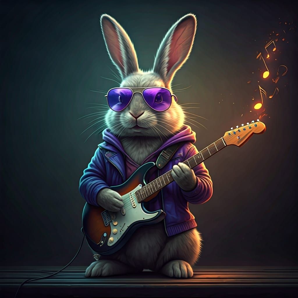 Rabbit Guitarist in Vibrant Fantasy Art Style