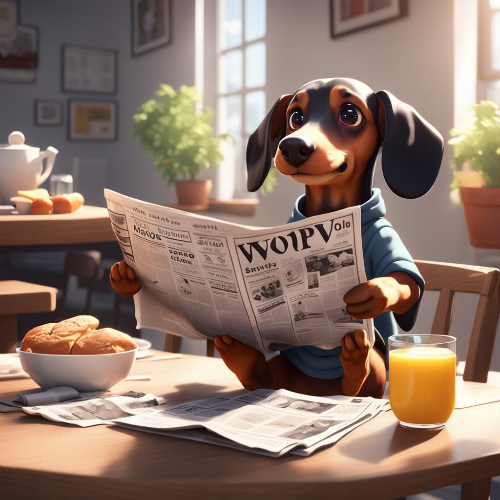 daschund reading the newspaper
