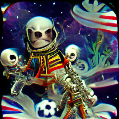 Scary skeleton astronaut in space maximalist