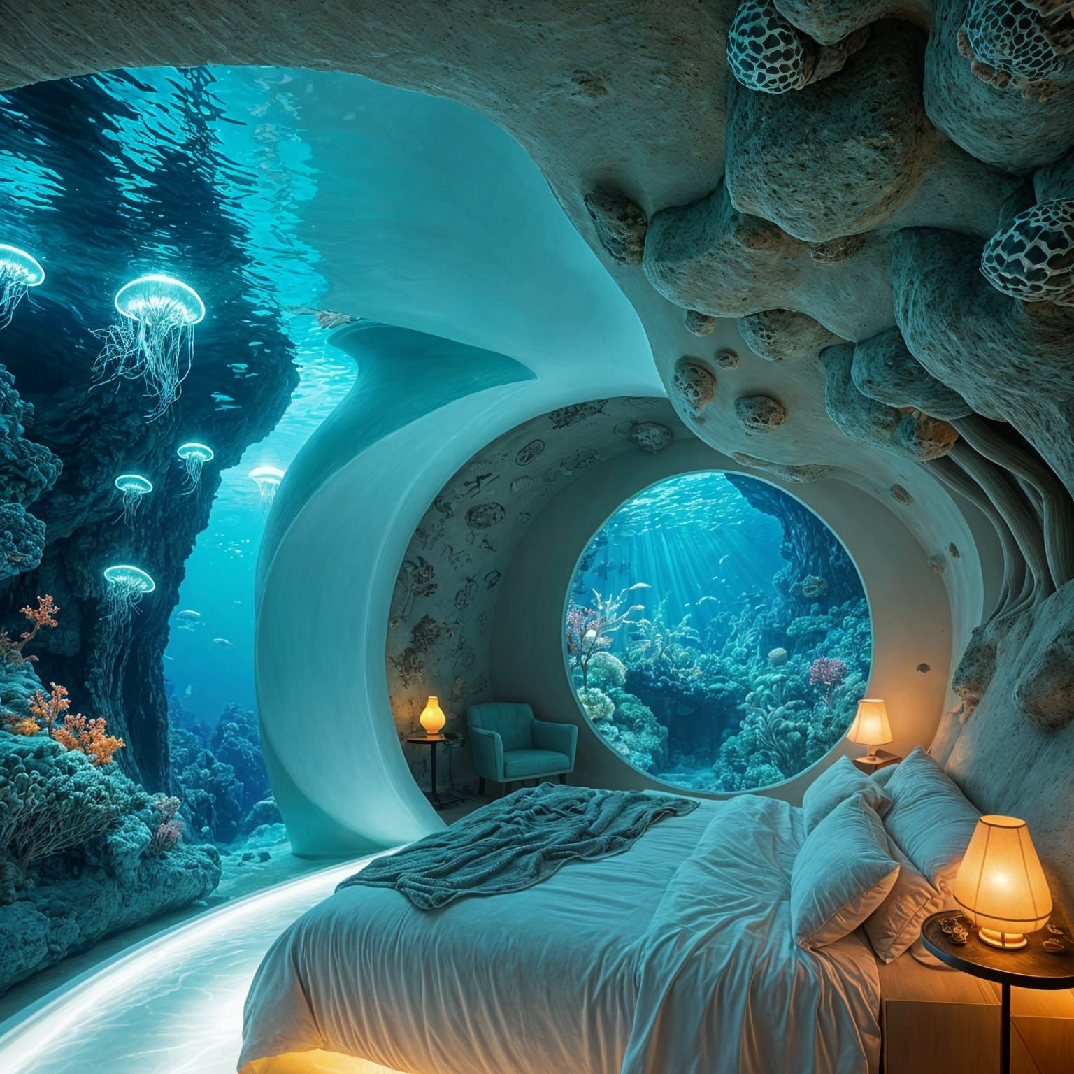 Exotic bedroom underwater glamour