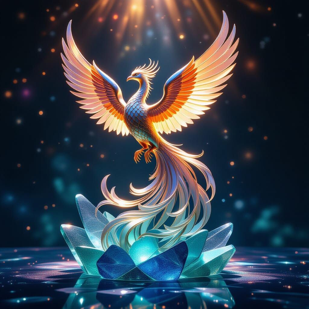 Art Deco Phoenix Sculpture Rising from Sea Glass  by @Yemeni Artist