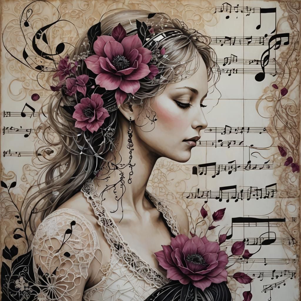 Abstract Textile Art Portrait in Klimt Style