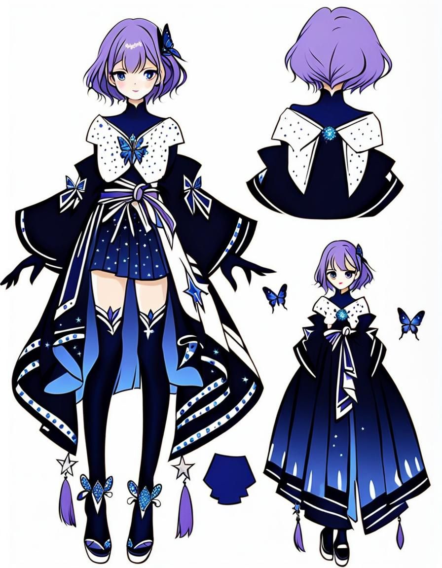 The skirt was blue-purple, with a large hem decorated with s...