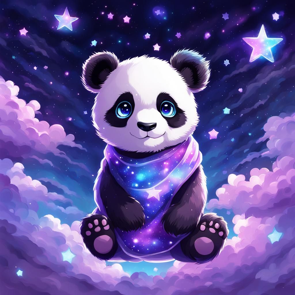 Mystical Baby Panda with Blue Eyes in Anime Style