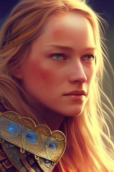 Eowyn, Shield Maiden Rohan, armor, - AI Photo Generator - starryai