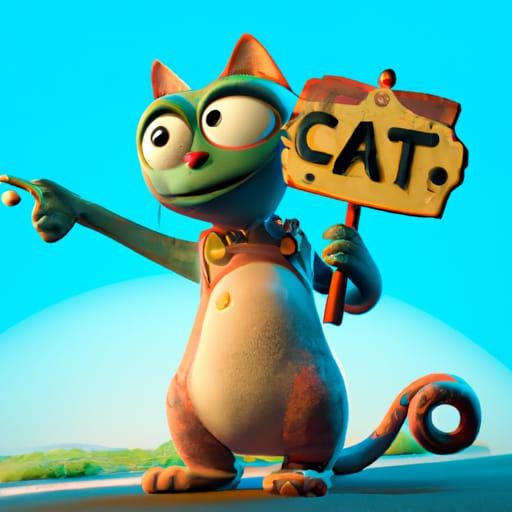 Cute adorable cat hitchhiking on the side of the road holding a sign