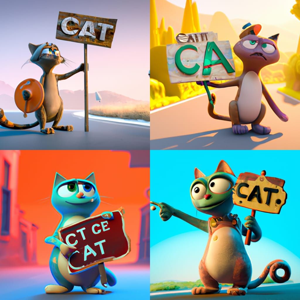 Cute adorable cat hitchhiking on the side of the road holding a sign