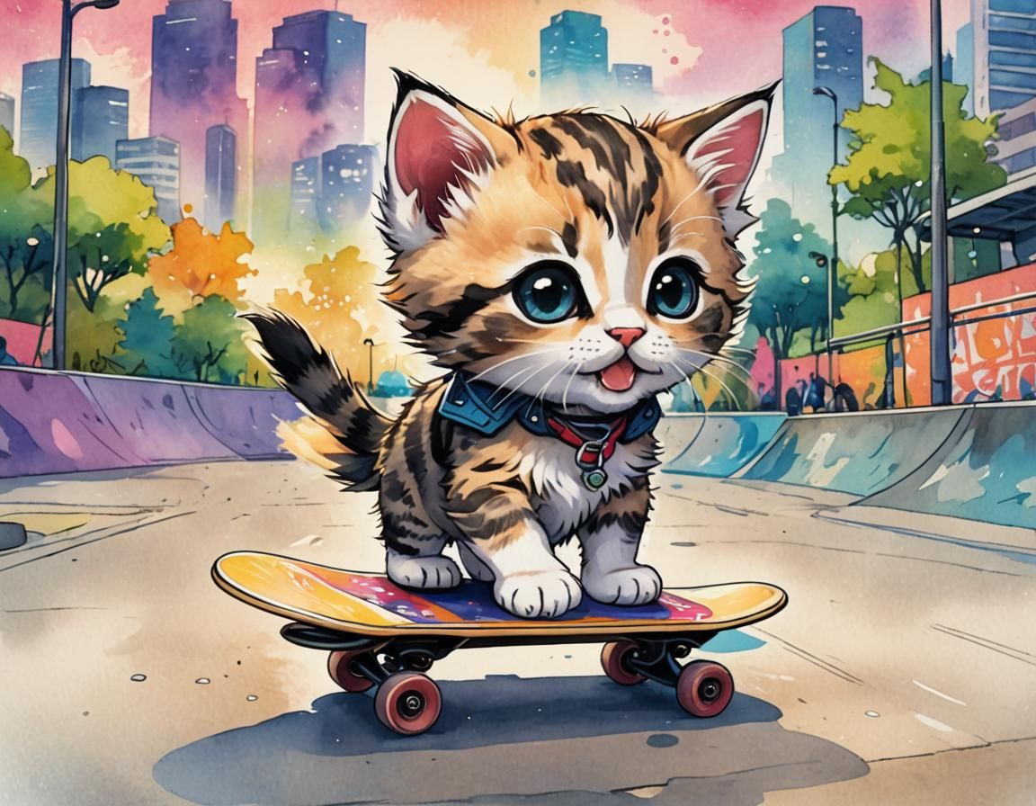 Kitten On A Skateboard