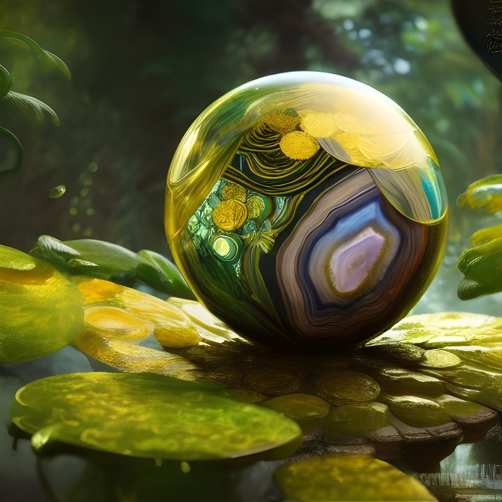 Agate Sphere with a veil of golden green tea