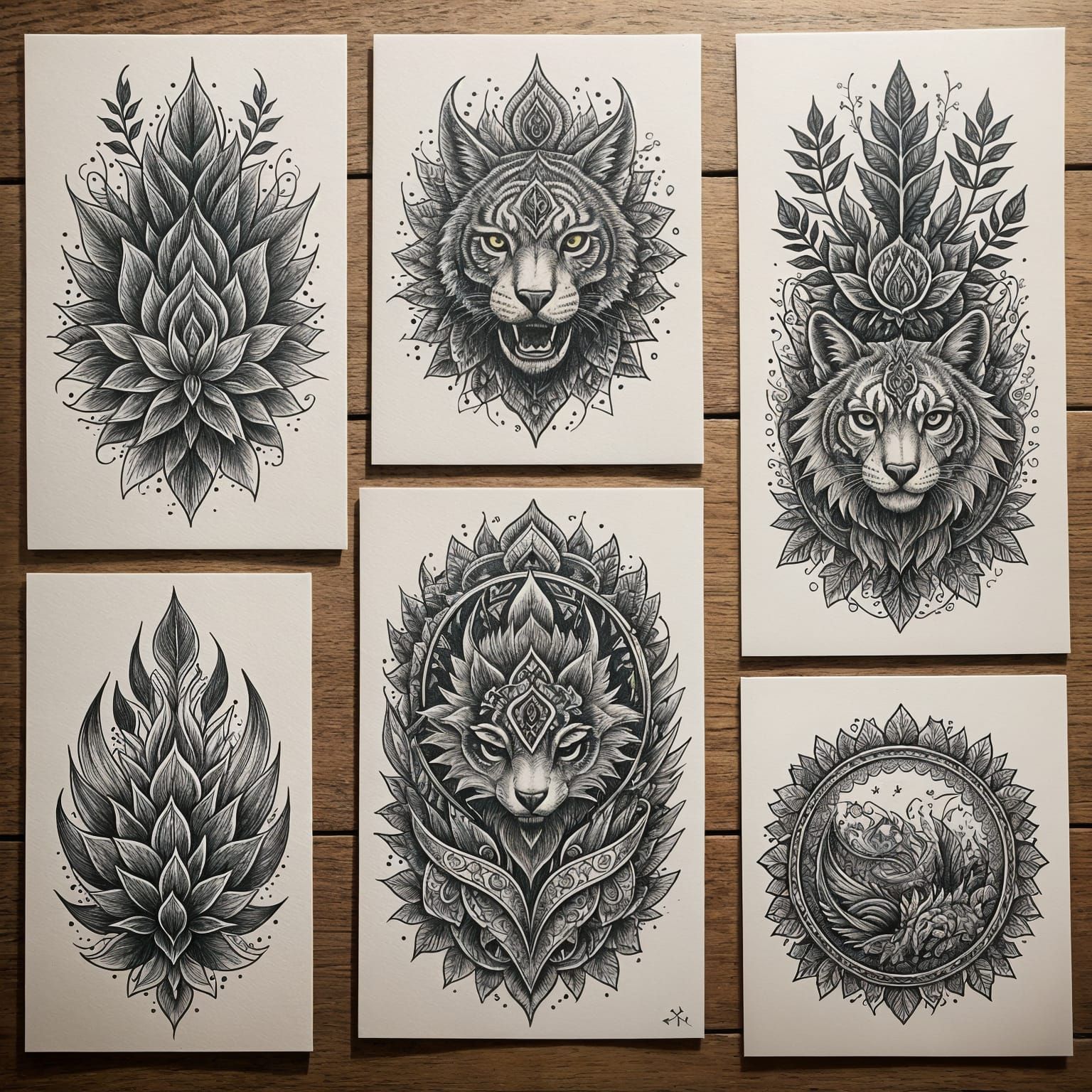 A set of eight traditional style tattoo designs with a nature theme. The images are printed on white ...  by @Likvi