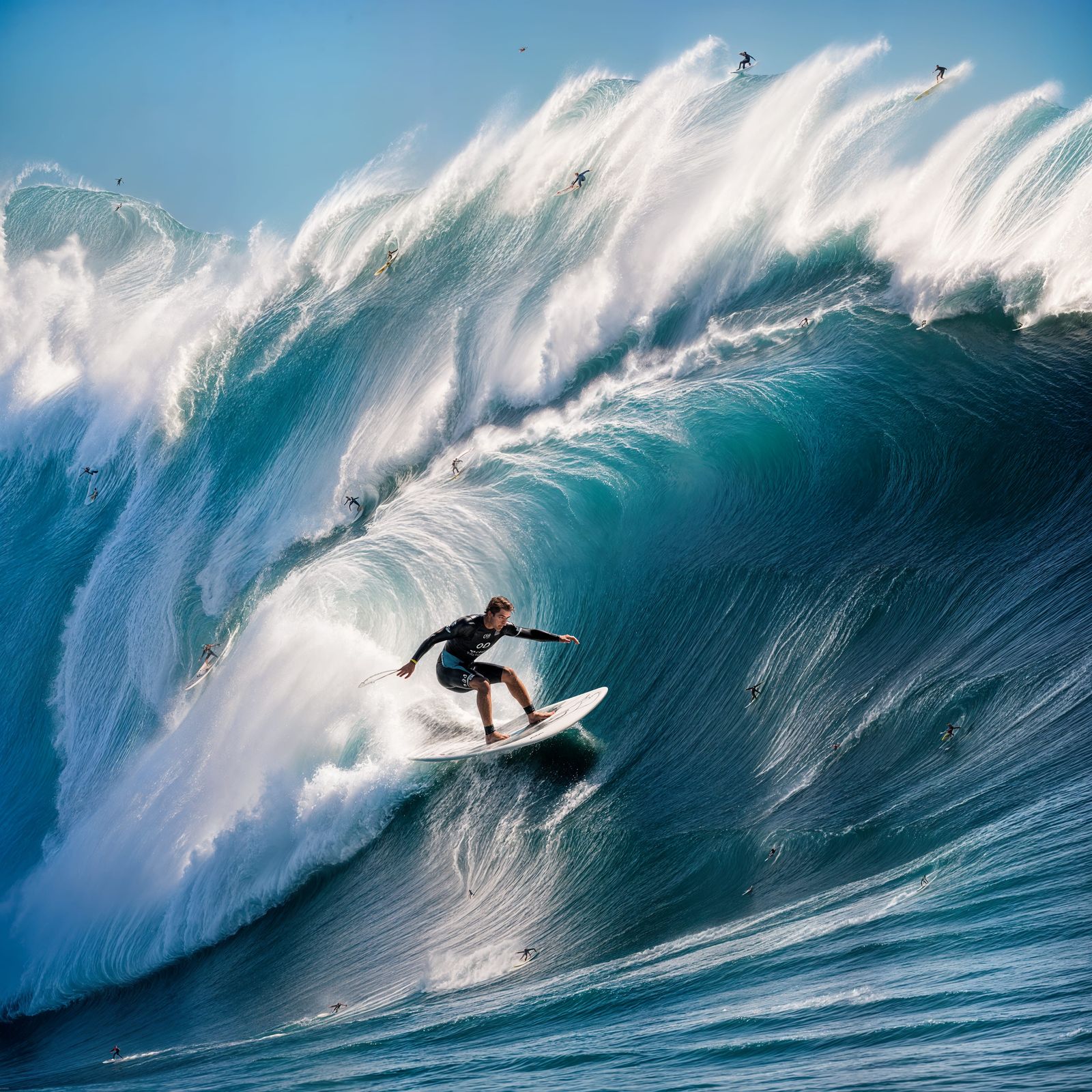 surfer riding giant wave in Nazaré  by @Gilson 
