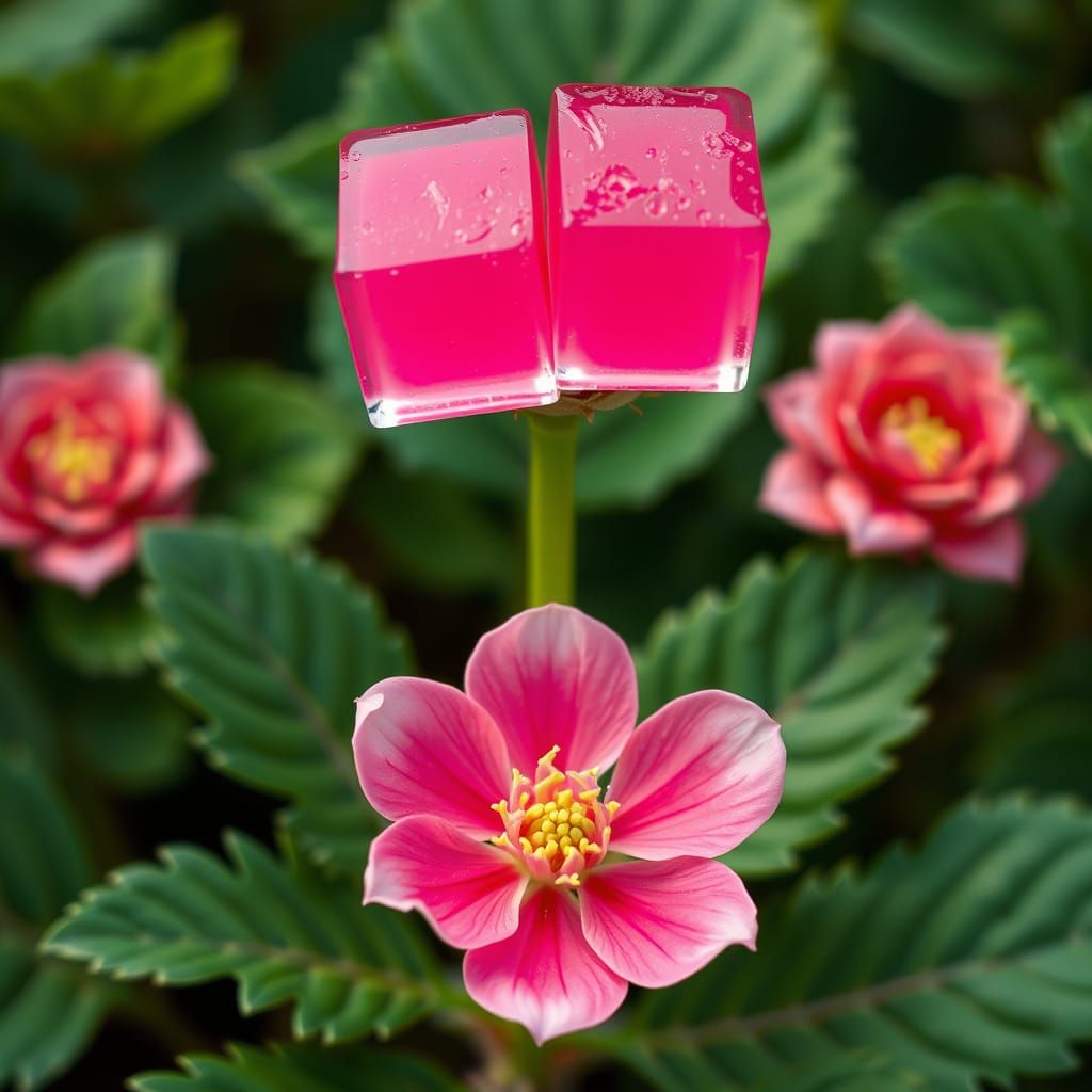 Vibrant Gourgoes Bloom Amidst Jello Cubes in a Cinematic Sti...