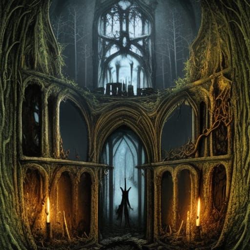 abandoned sculls gothic castle ruins forest witches dark alt...