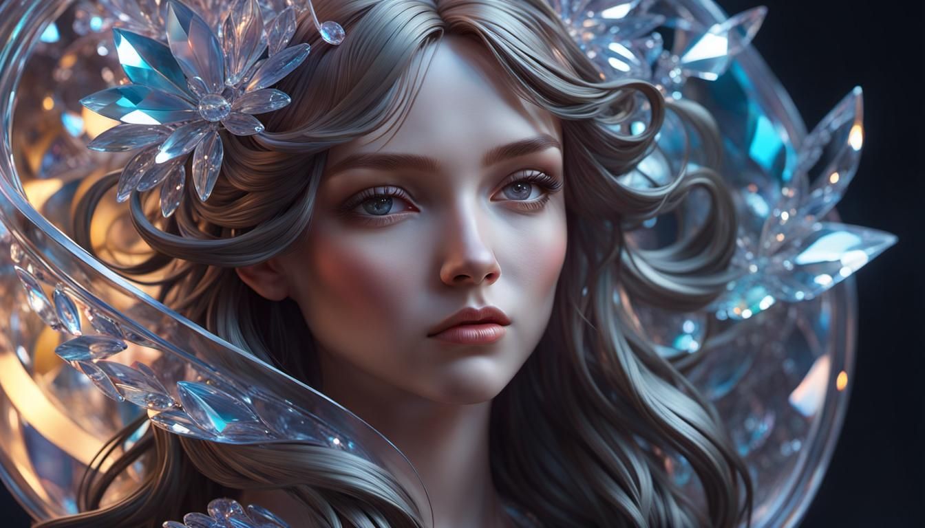 a lost dream in the style of delicate crystal glass sculptur...