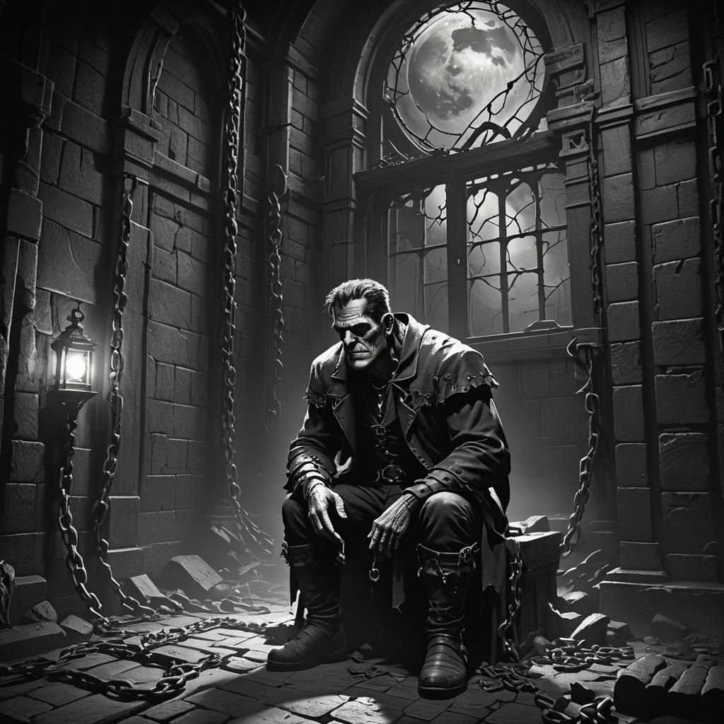 Frankenstein’s monster chained up  by @DaveyJ