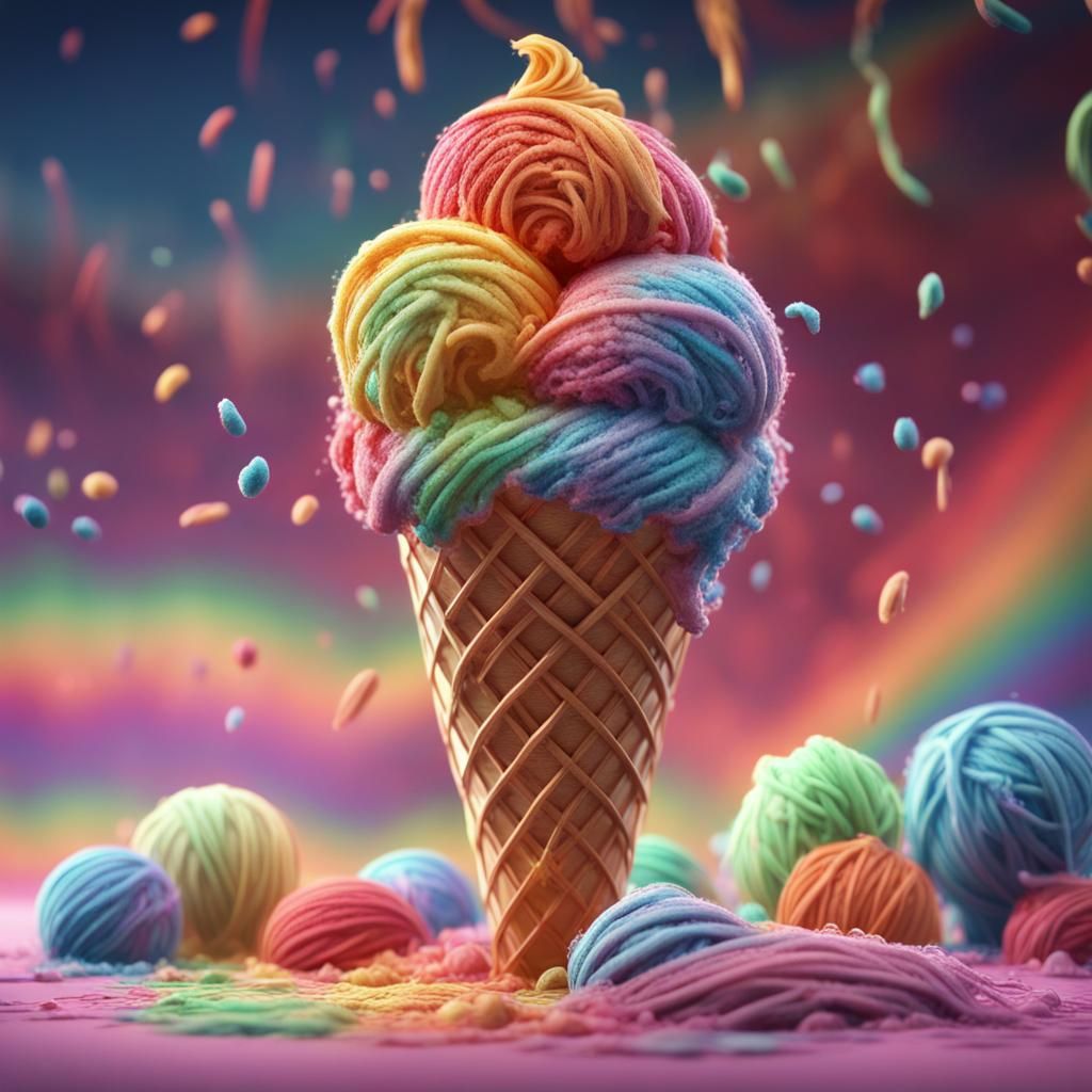 Ice Cream made out of Rainbow yarn